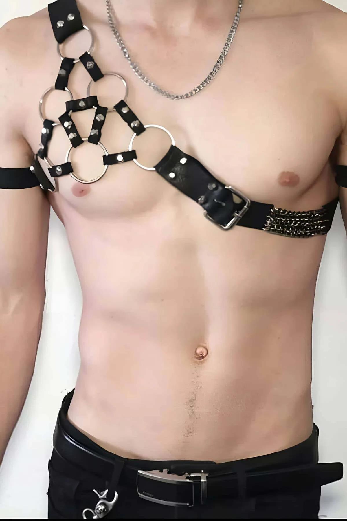 Men's Adjustable Single Shoulder Harness - Black Leather Style