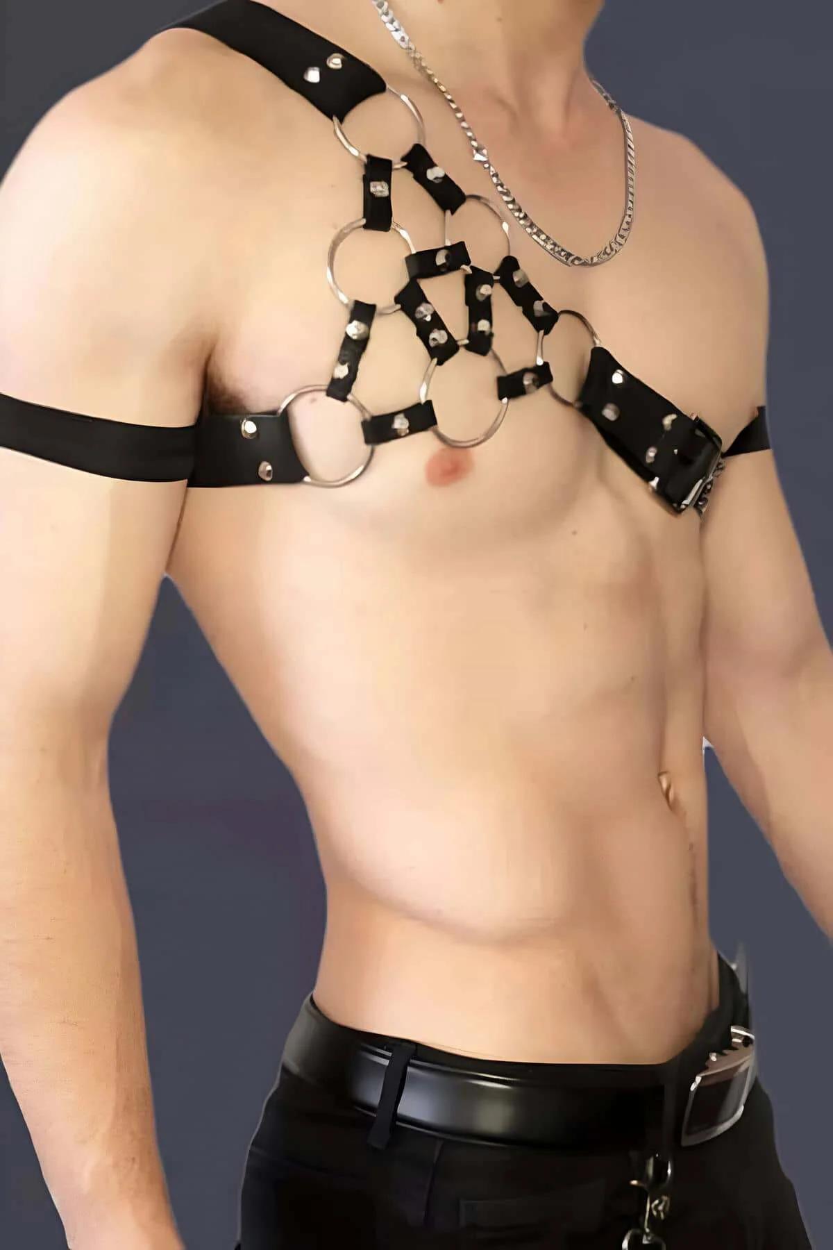 Men's Adjustable Single Shoulder Harness - Black Leather Style