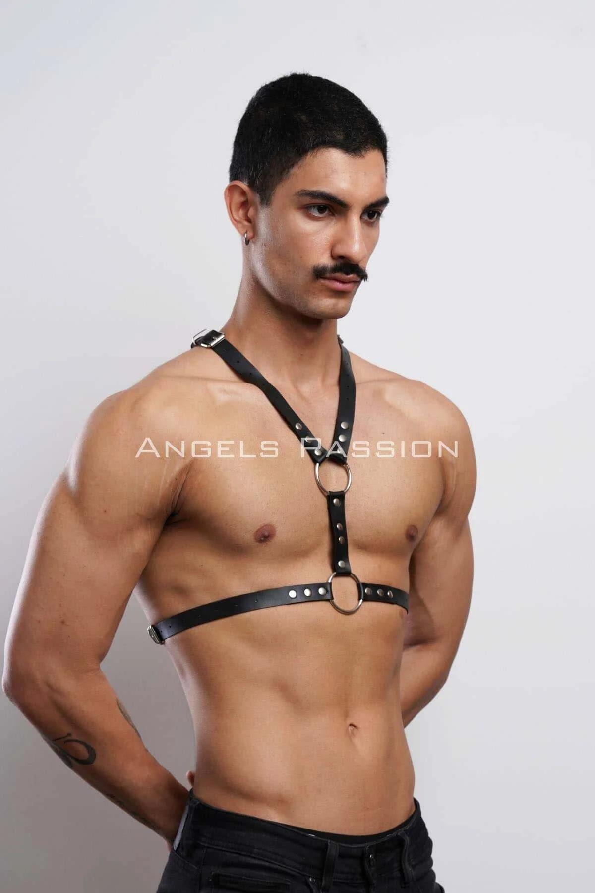 Men's Harness Black Leather Adjustable Body Rivet Design