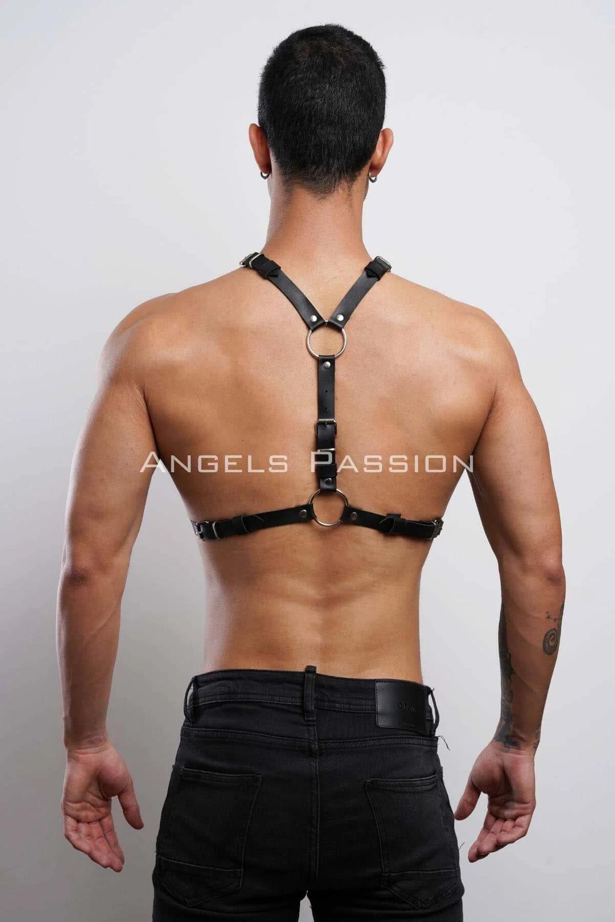 Men's Harness Black Leather Adjustable Body Rivet Design