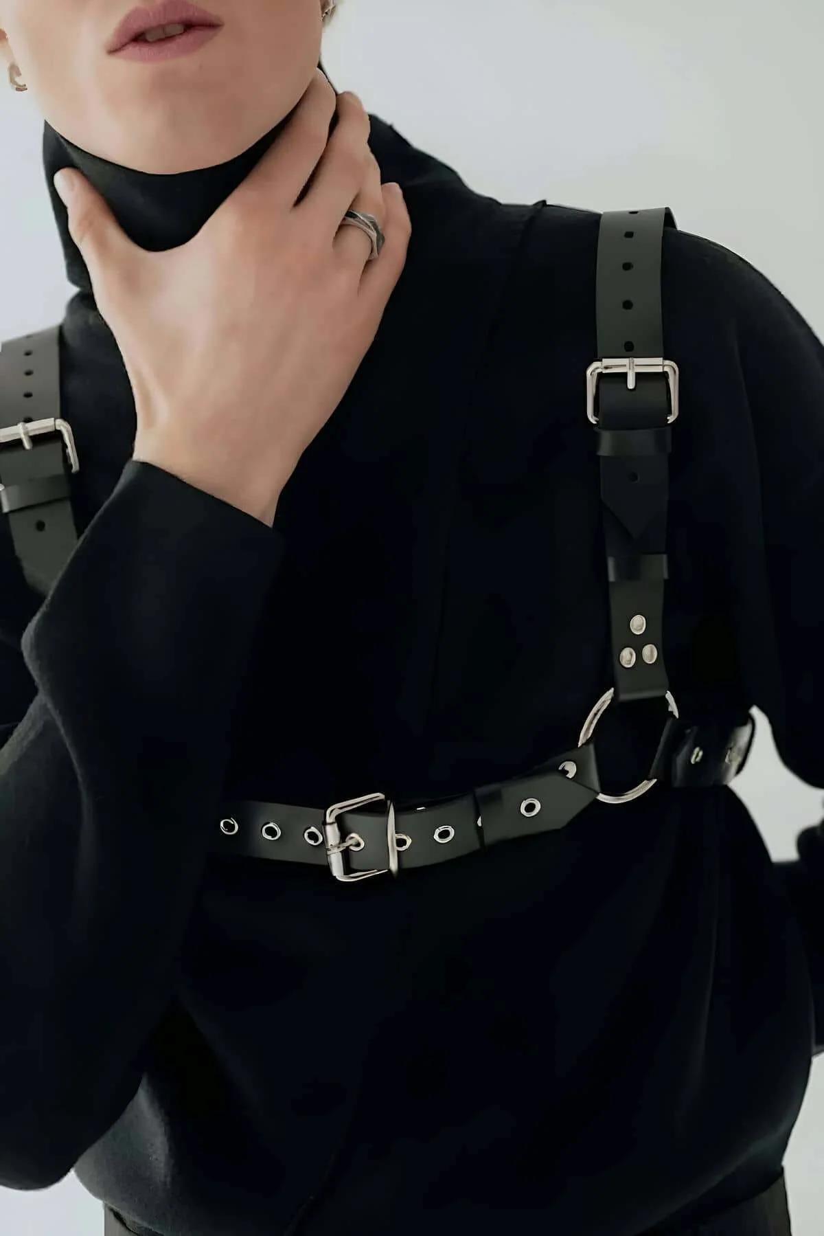 Mens Leather Harness Chain Body Accessory Adjustable Fit