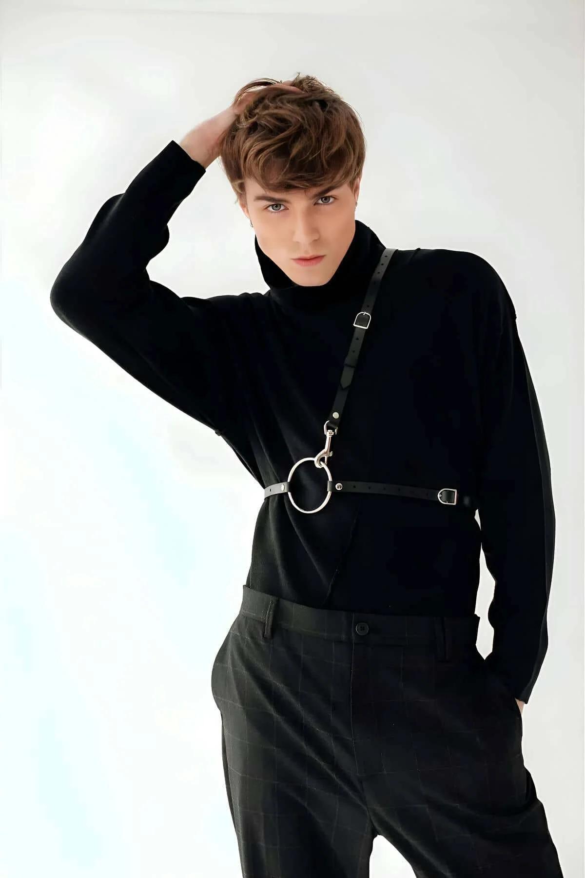 Men's Leather Harness with Adjustable O-Ring Body Strap