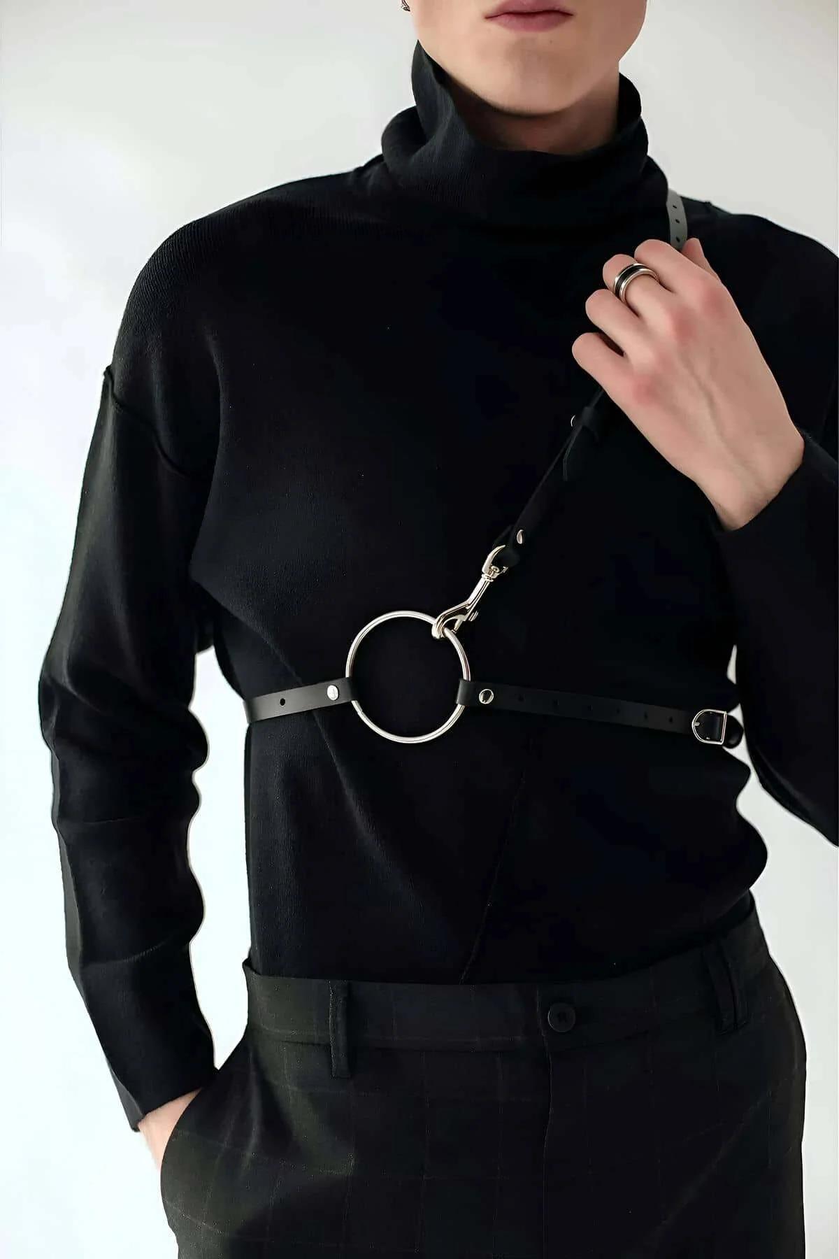 Men's Leather Harness with Adjustable O-Ring Body Strap