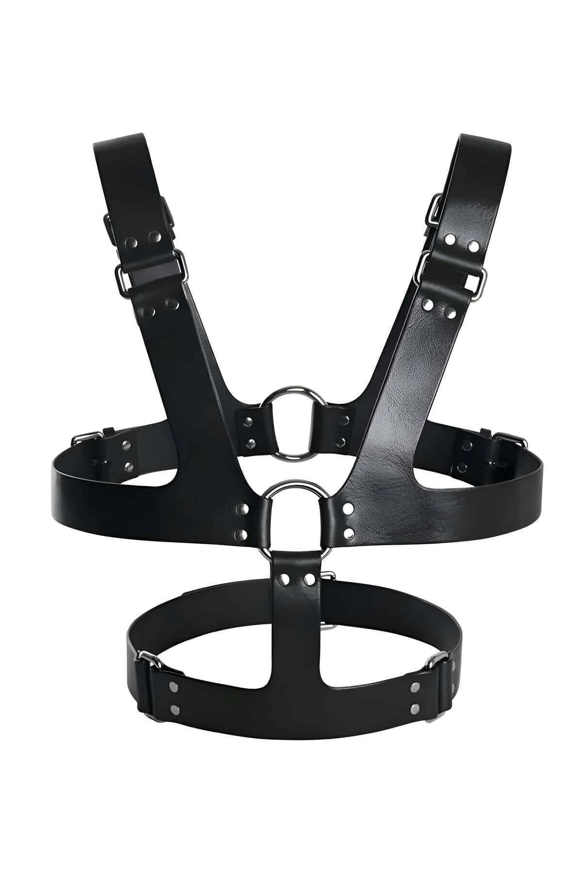 Men's Leather Chest Harness – Adjustable Black Body Strap