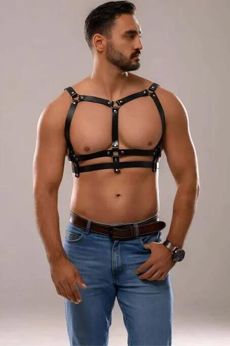 Men's Leather Chest Harness - Adjustable Fashion Accessory