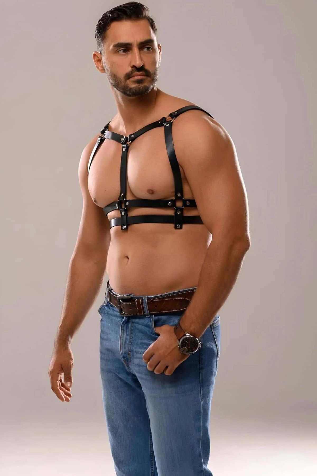 Men's Leather Chest Harness - Adjustable Fashion Accessory