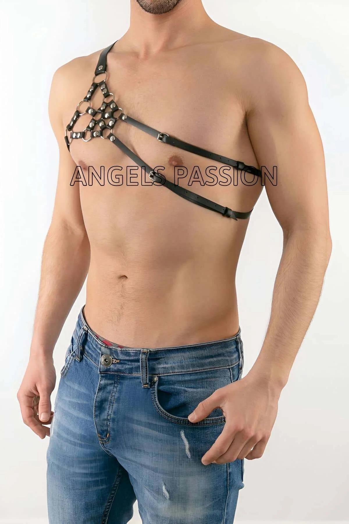 Men's Leather Harness One Shoulder Studded Adjustable Style