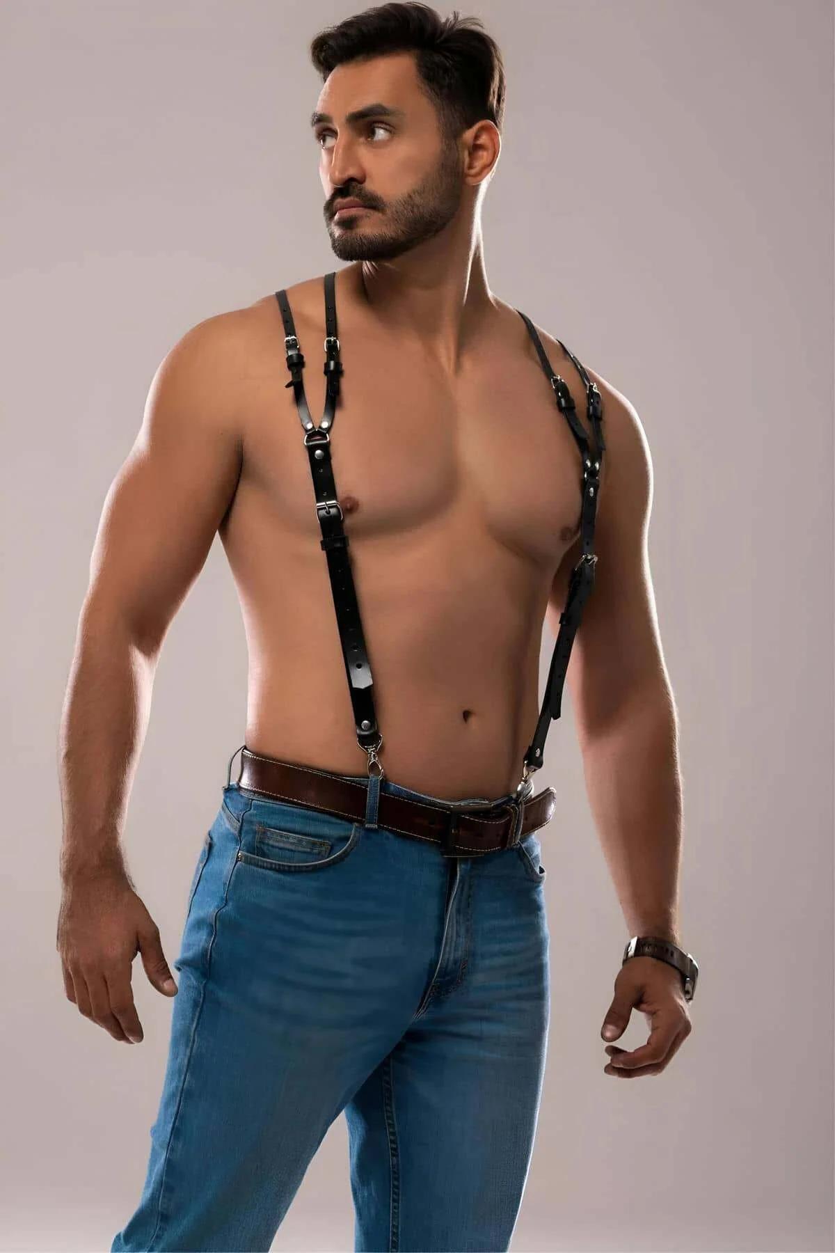 Men's Black Leather Harness – Adjustable Fashion Body Accessory