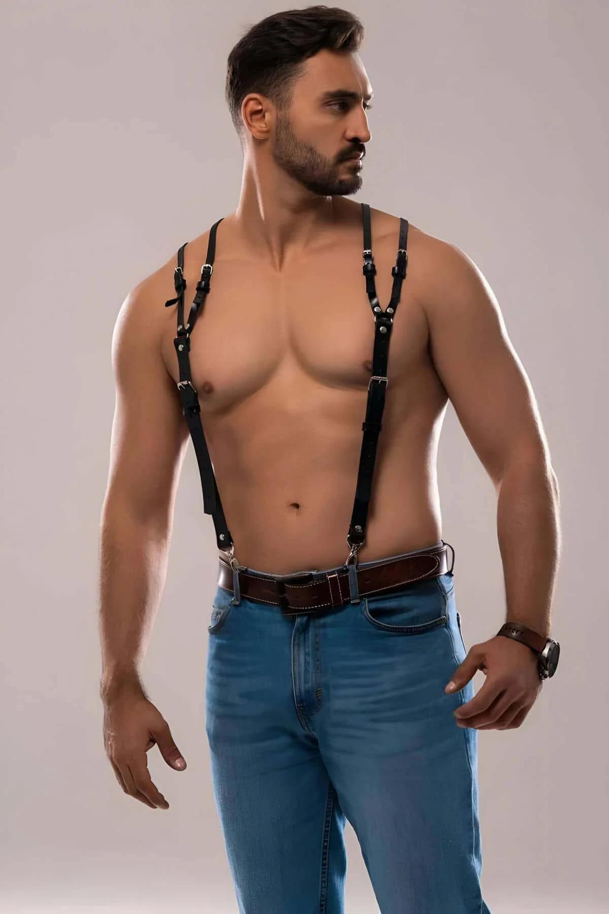 Men's Black Leather Harness – Adjustable Fashion Body Accessory