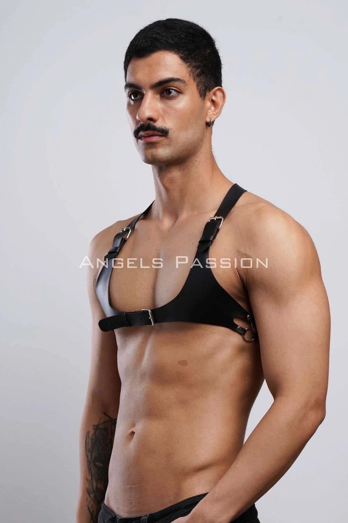 Mens Leather Chest Harness - Adjustable Fit & Durable Style