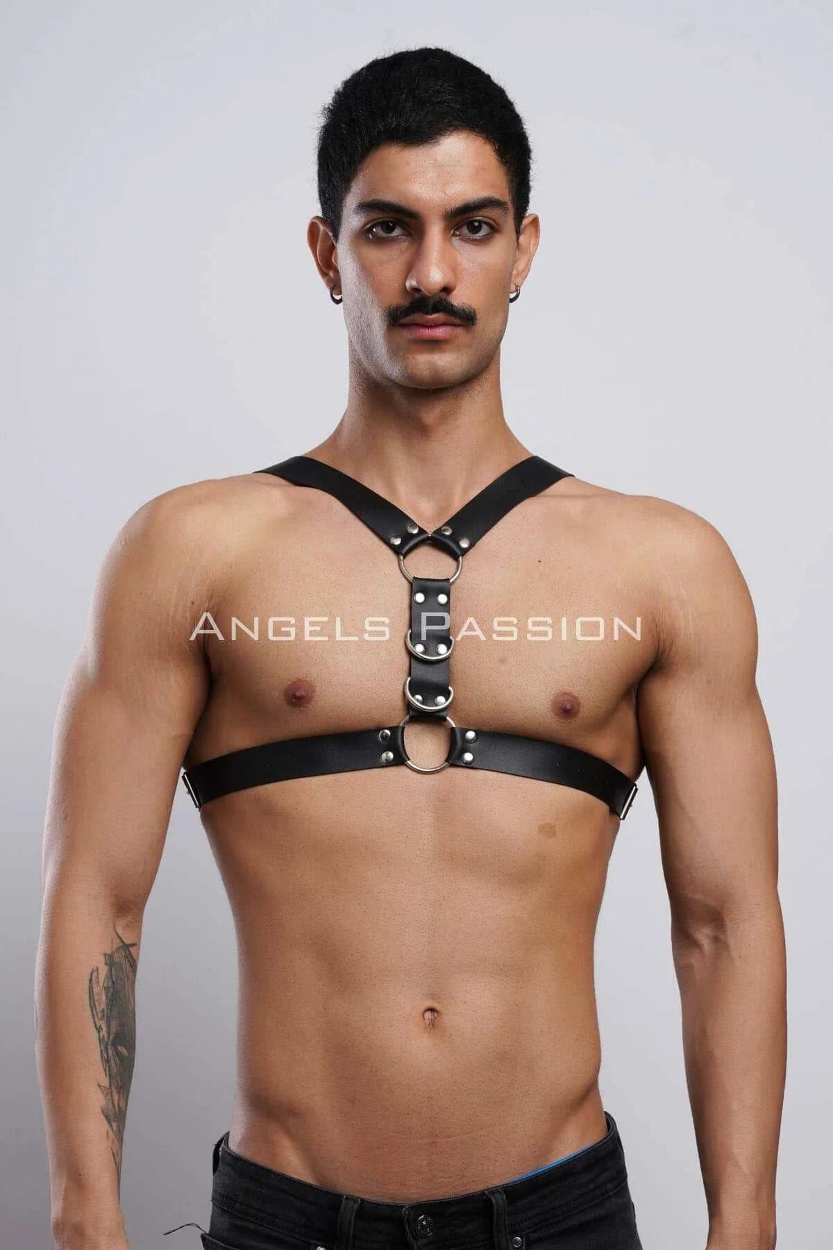 Men's Leather Chest Harness - Adjustable O-Ring Body Strap
