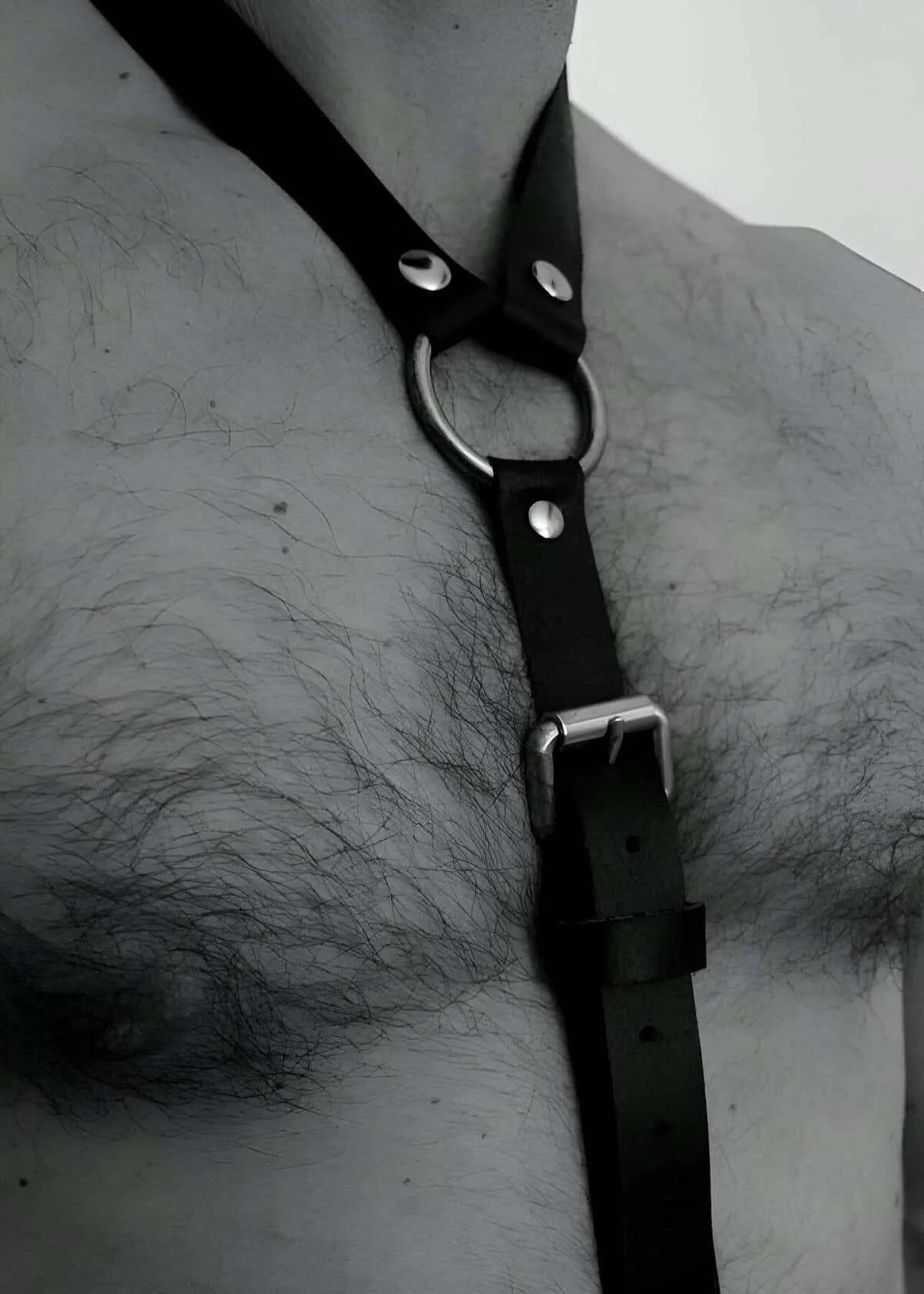 Mens Adjustable Faux Leather Body Harness - Black Style