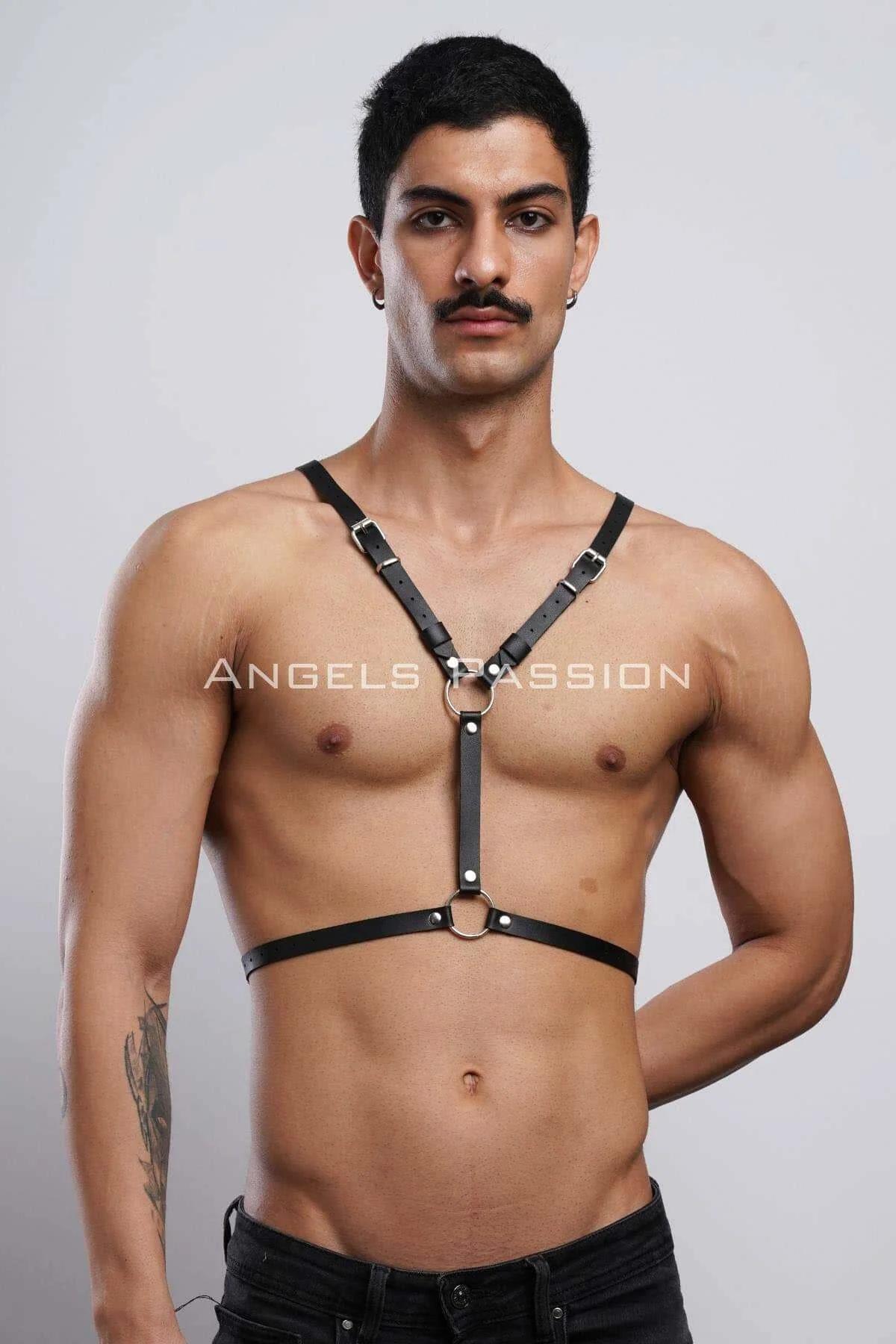 Men's Bat Wing Harness, Adjustable Leather Chest Strap