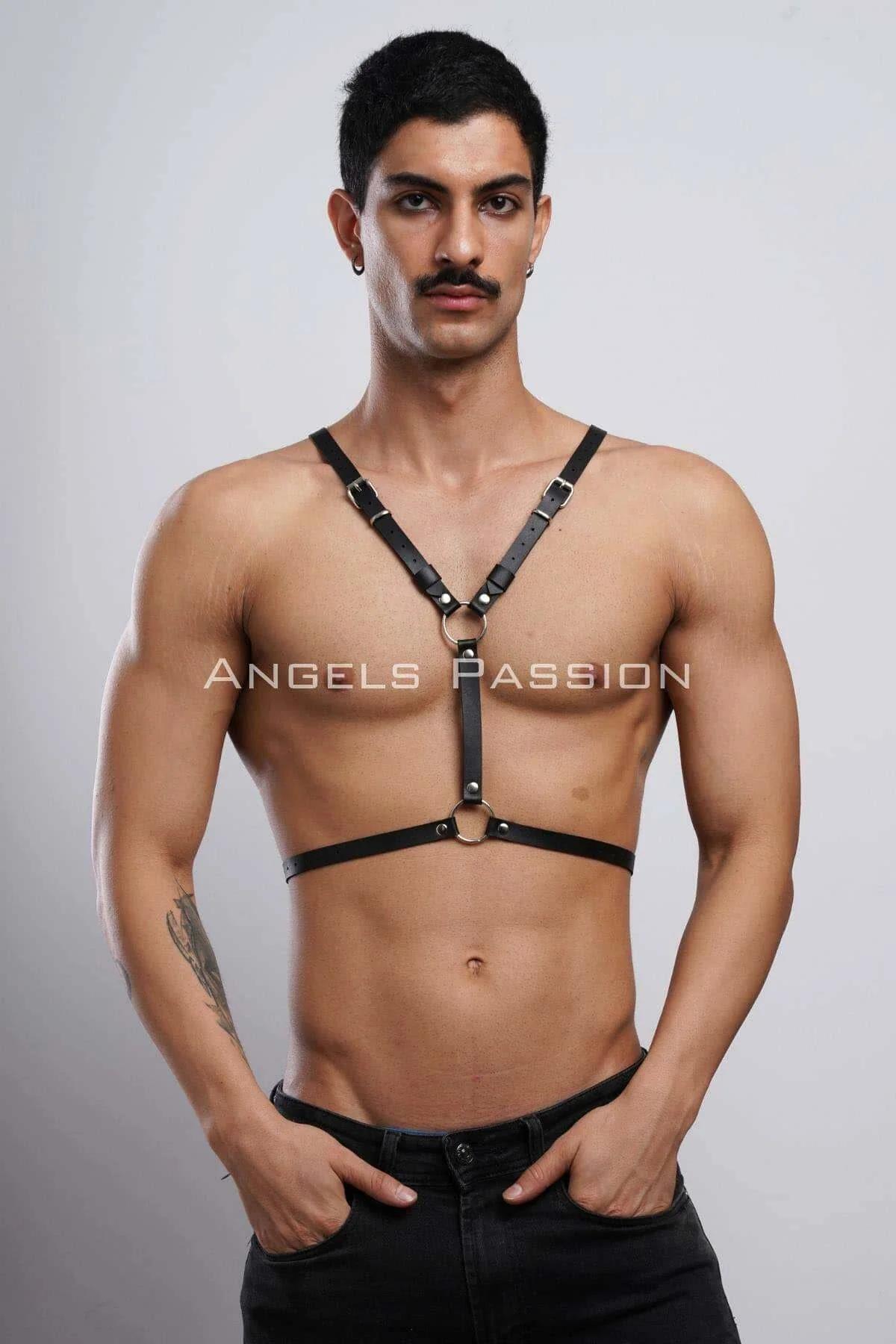 Men's Bat Wing Harness, Adjustable Leather Chest Strap