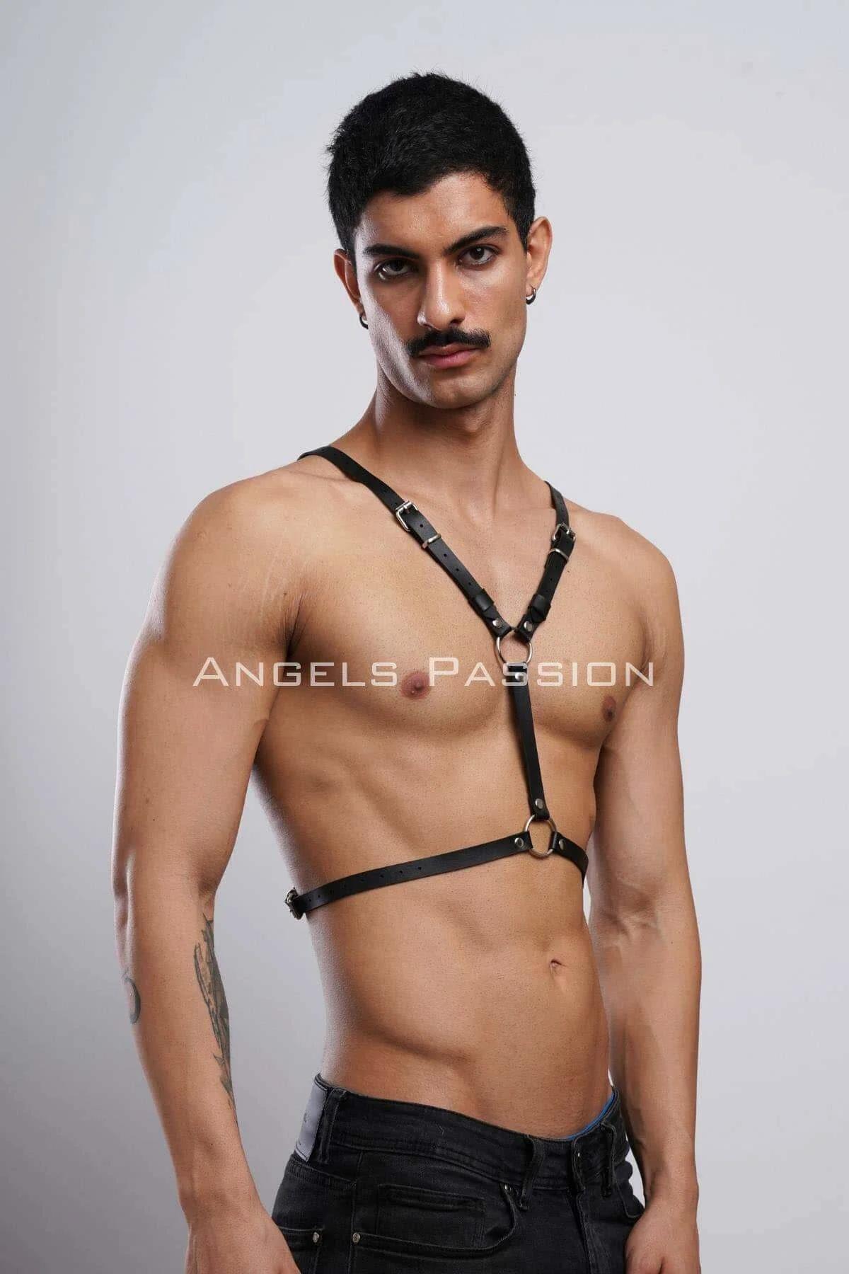 Men's Bat Wing Harness, Adjustable Leather Chest Strap