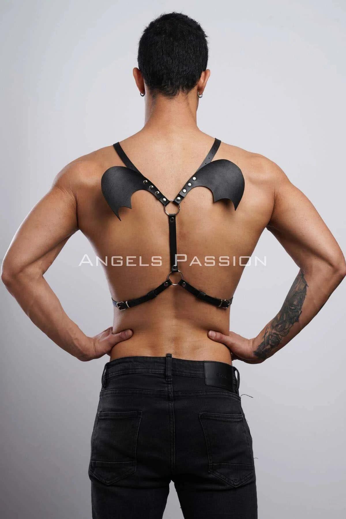 Men's Bat Wing Harness, Adjustable Leather Chest Strap