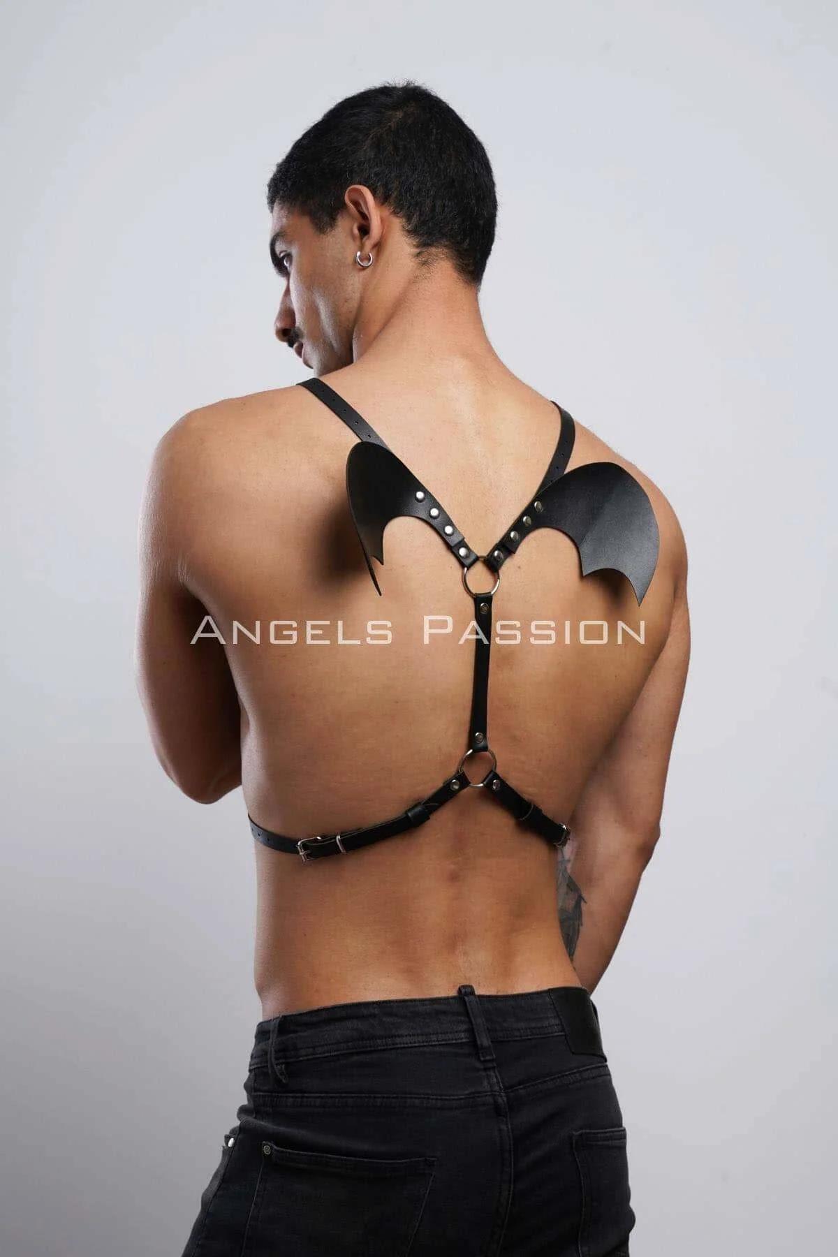 Men's Bat Wing Harness, Adjustable Leather Chest Strap