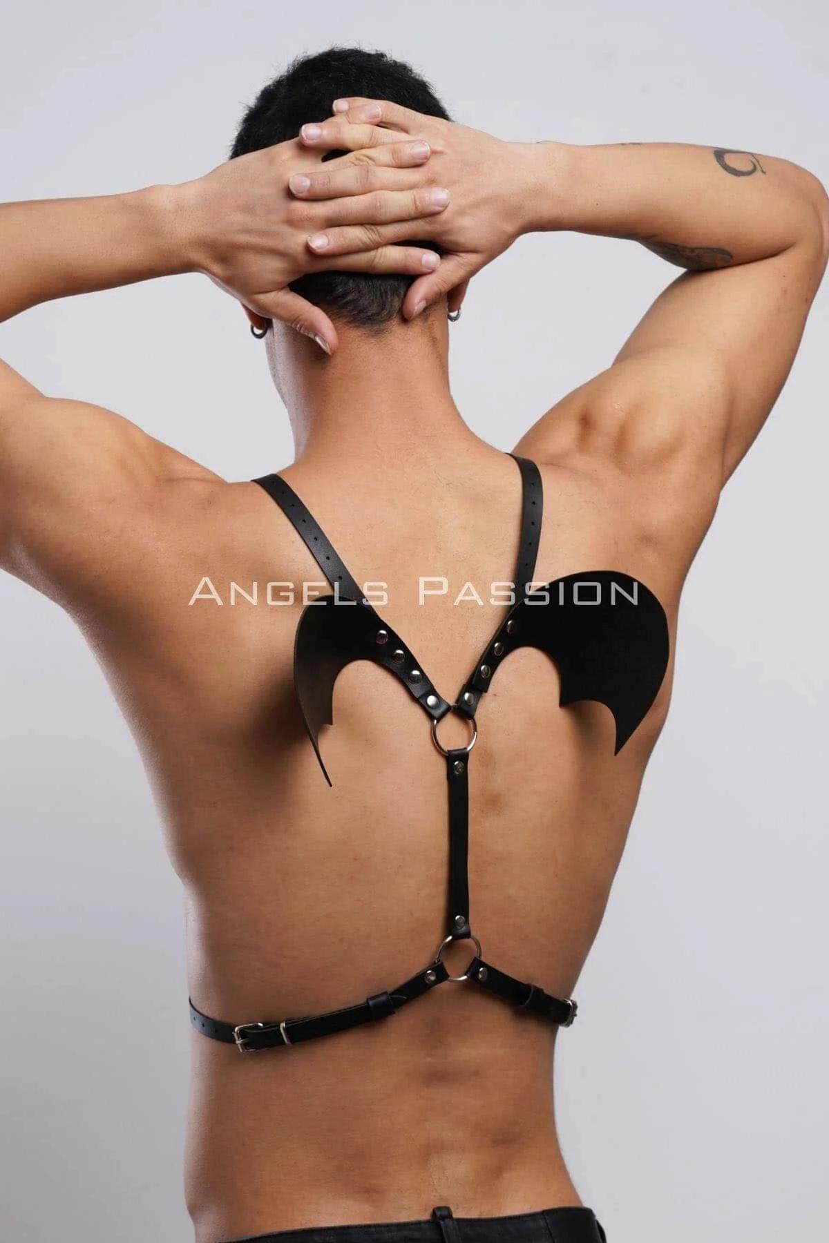 Men's Bat Wing Harness, Adjustable Leather Chest Strap