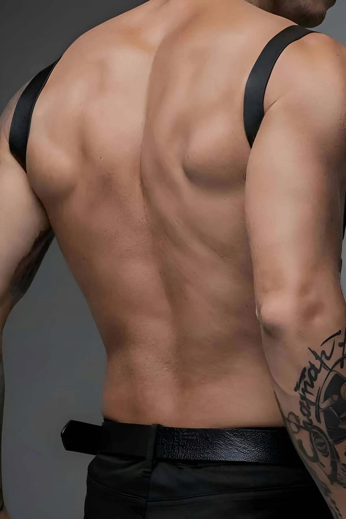 Mens Leather Chest Harness - Adjustable Body Strap