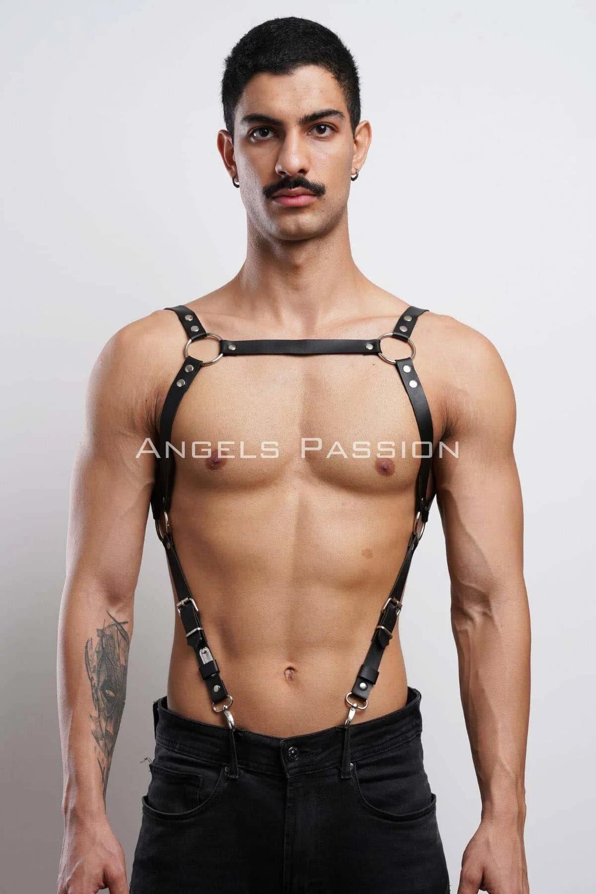 Mens Leather Harness - Adjustable Chest Body Straps