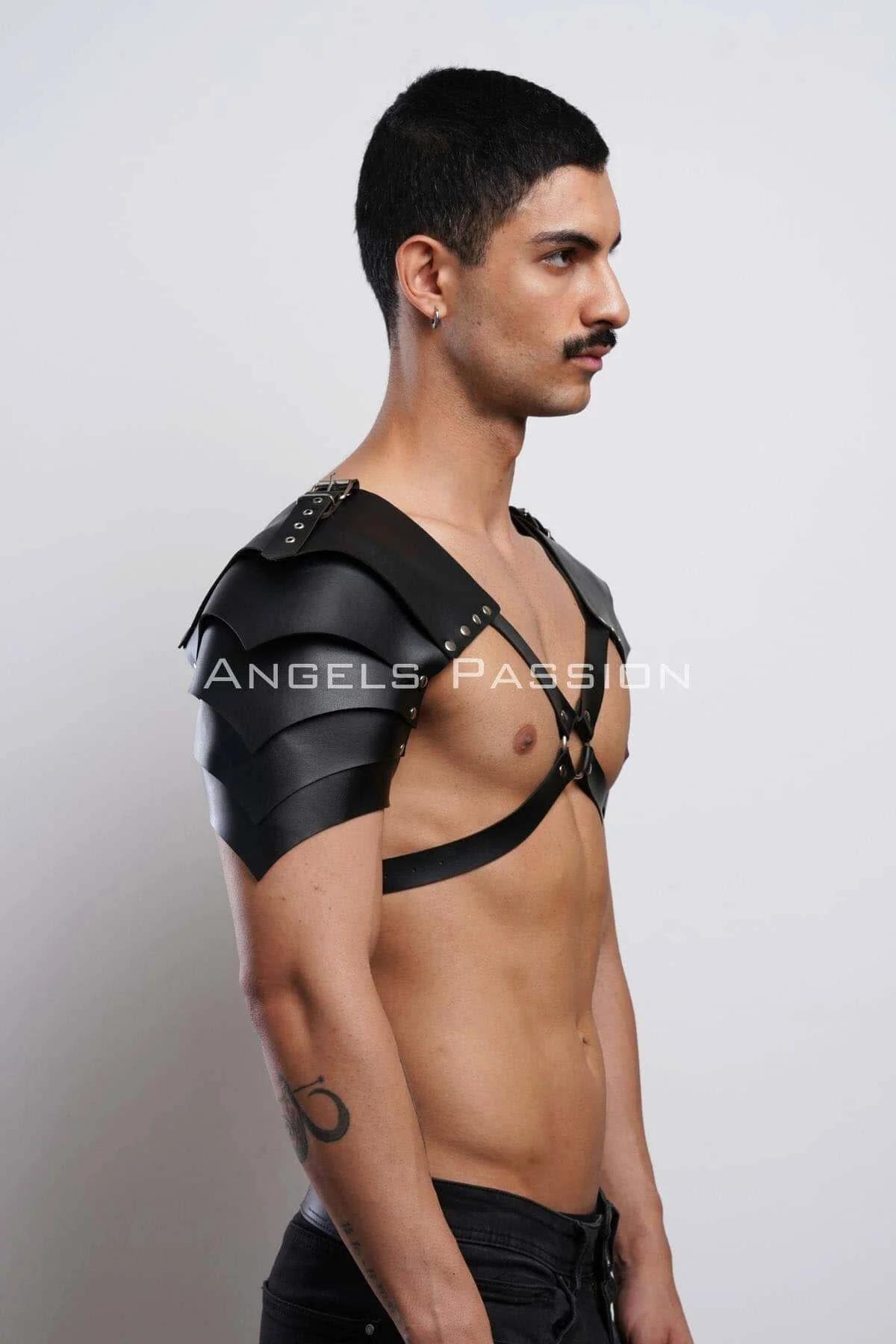 Men's Leather Harness Gladiator Shoulder Armor Style