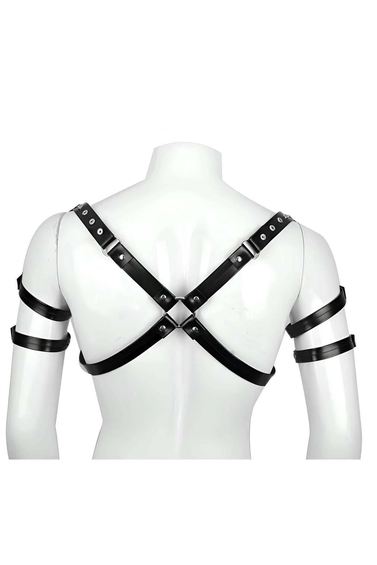 Leather Men's Harness with Adjustable Shoulder Arm Straps