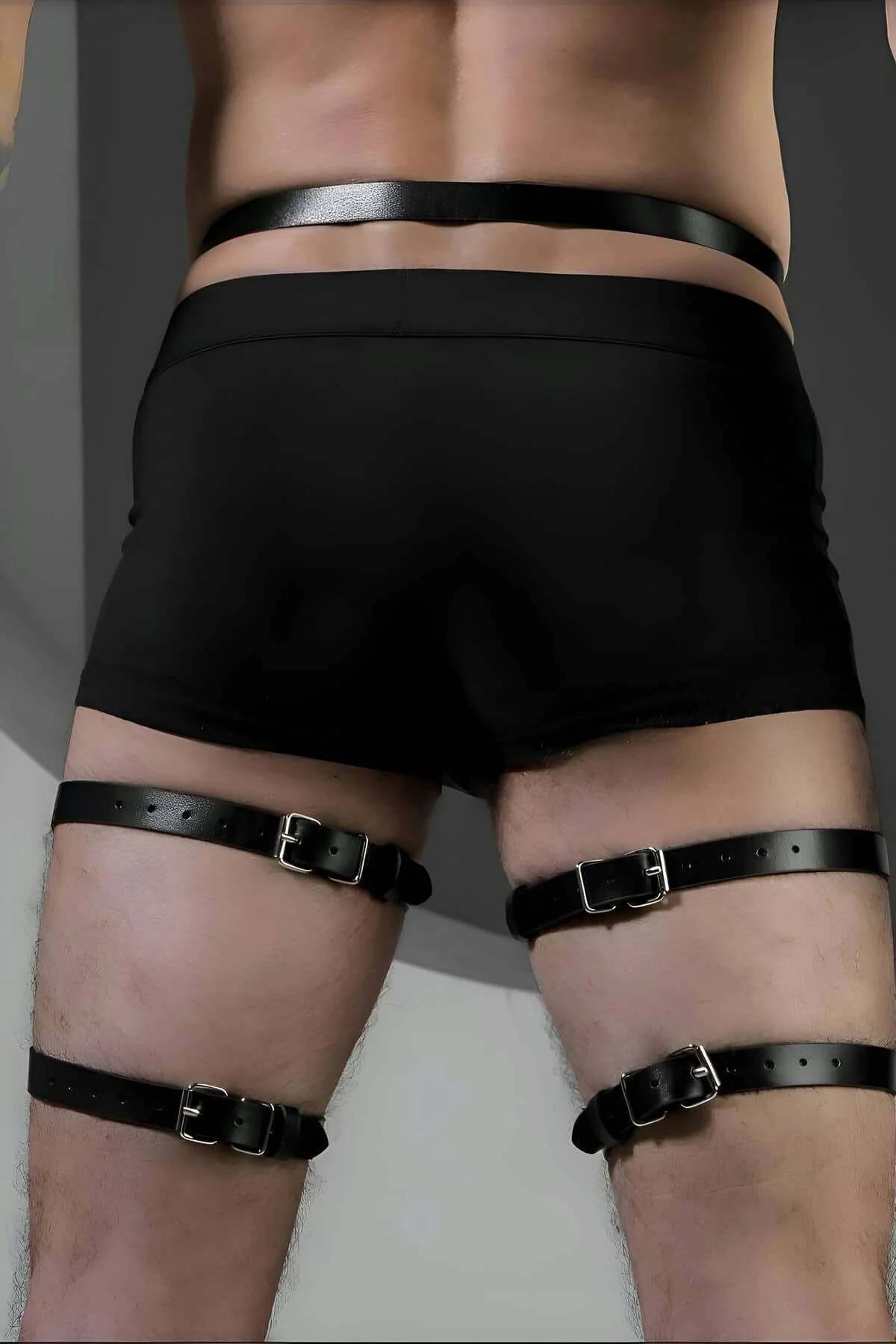 Mens Leather Leg Harness - Adjustable Waist & Thighs