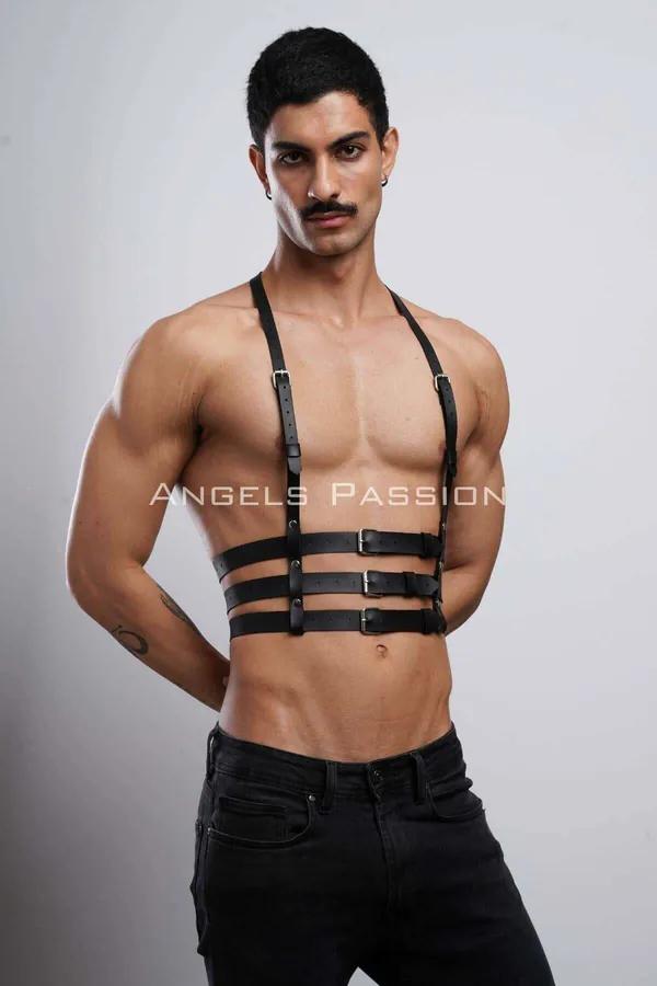 Men's Leather Chest Harness - Adjustable Multi-Strap Design