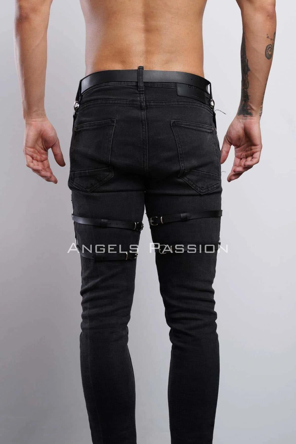 Men's Adjustable Leather Leg Harness Accessory for Jeans