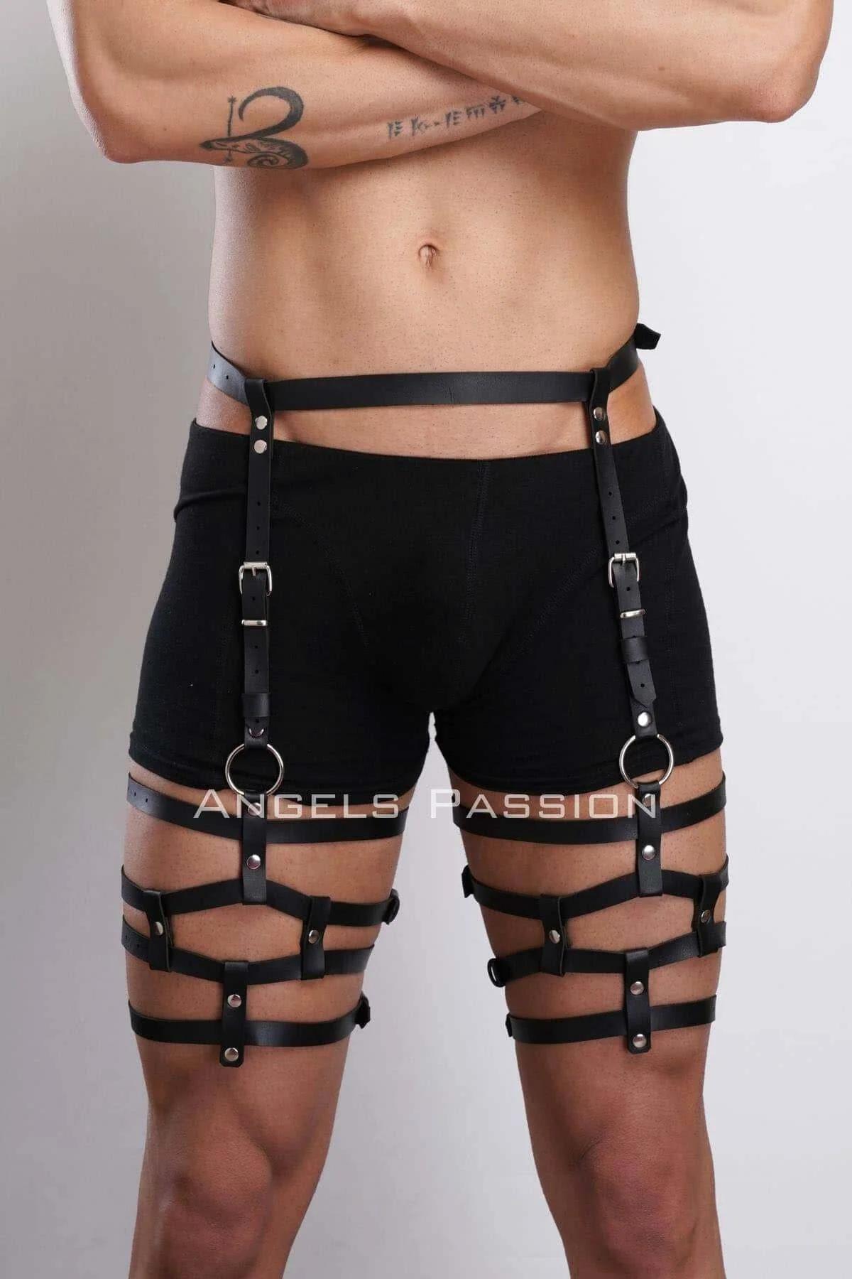Men's Leather Leg Harness - Adjustable Thigh Garter Belt