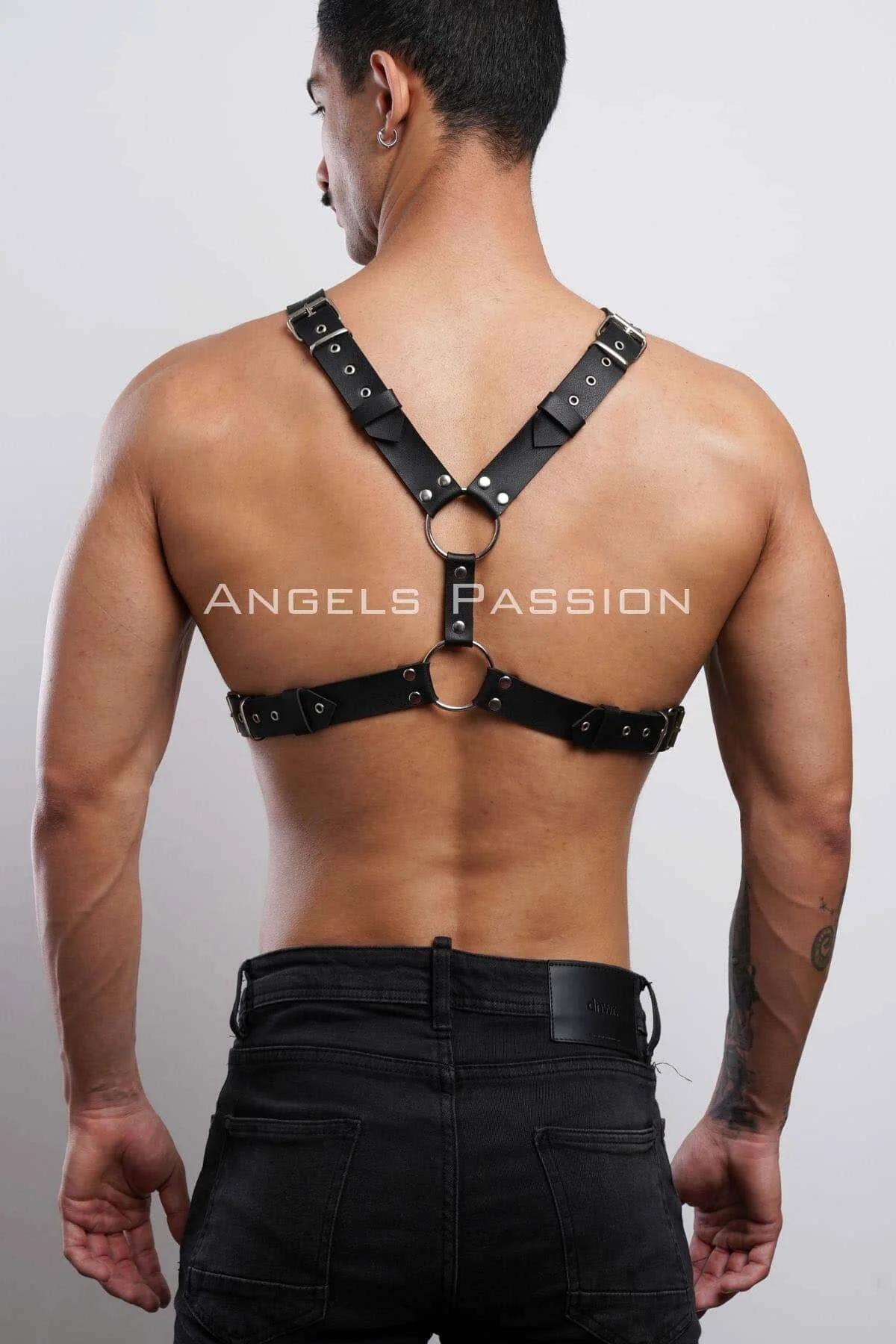 Men's Leather Chest Harness - Studded Adjustable Body Strap