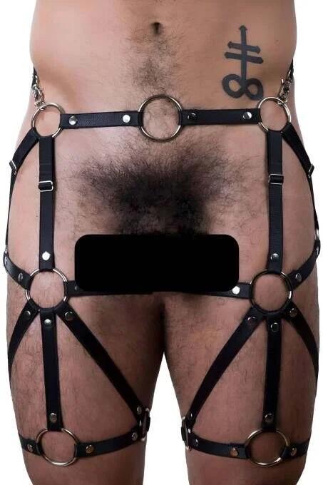 Men's Adjustable Leather Full Body Garter Harness Outfit