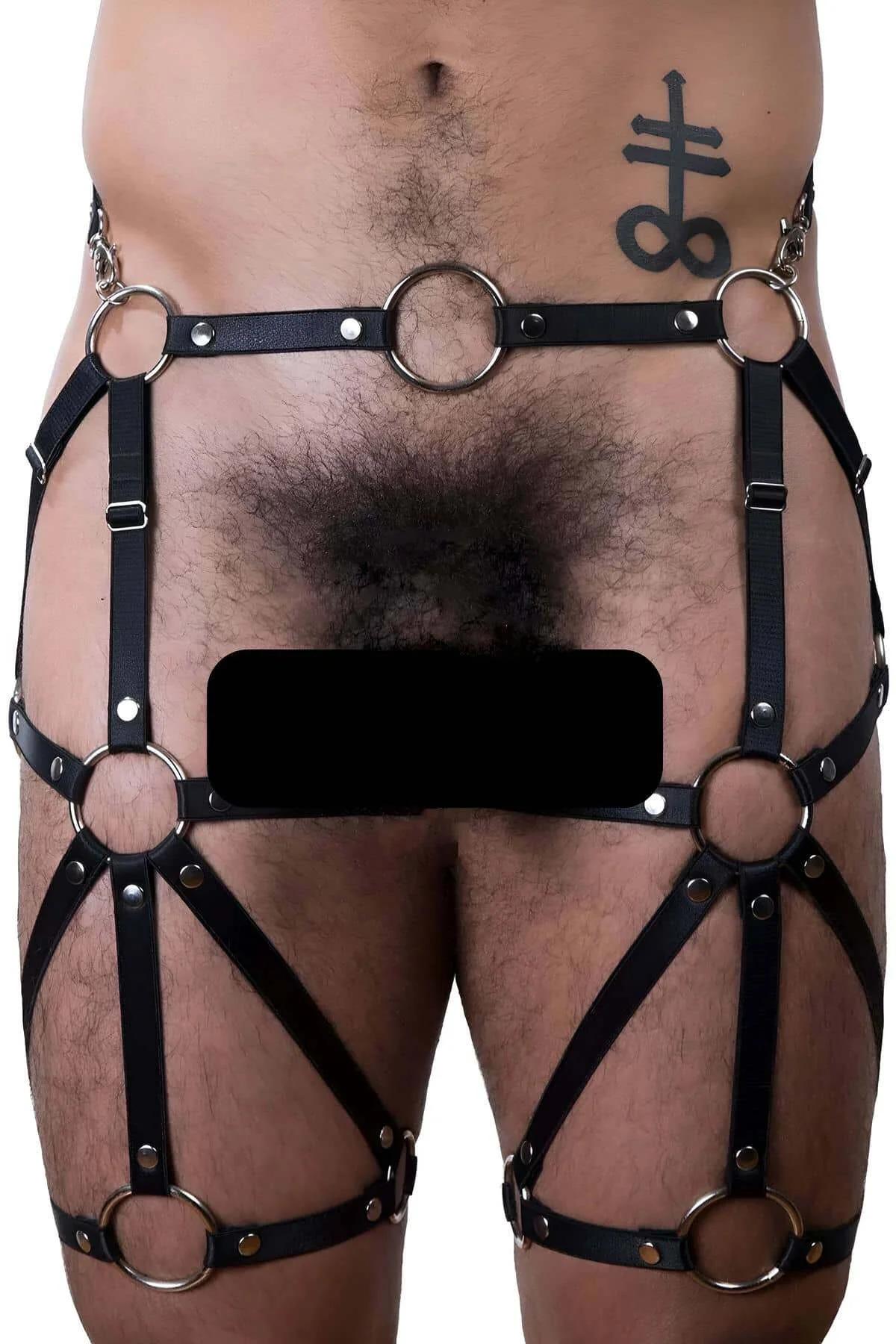 Men's Adjustable Leather Full Body Garter Harness Outfit