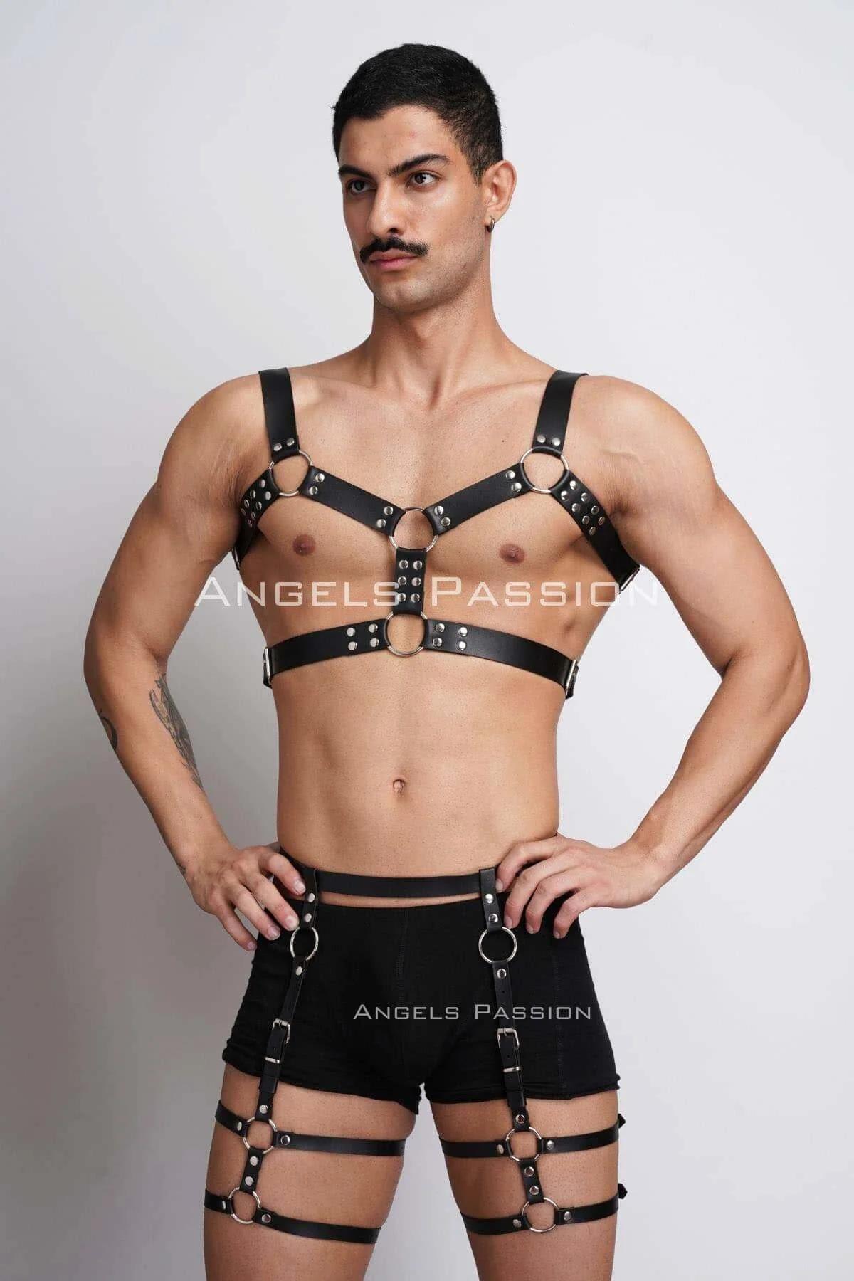 Men's Leather Harness Set – Adjustable Chest and Leg Straps