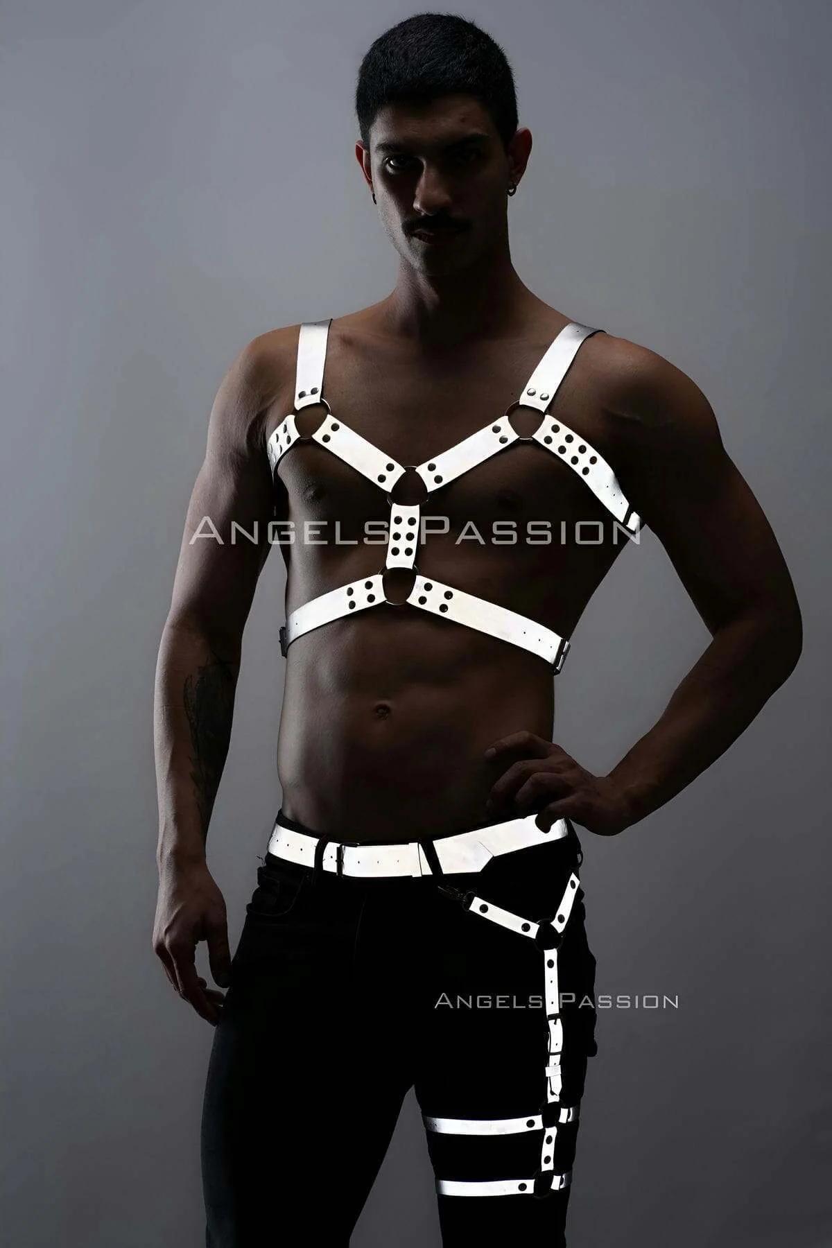 Reflective Men's Harness Set - Adjustable Chest & Leg Style