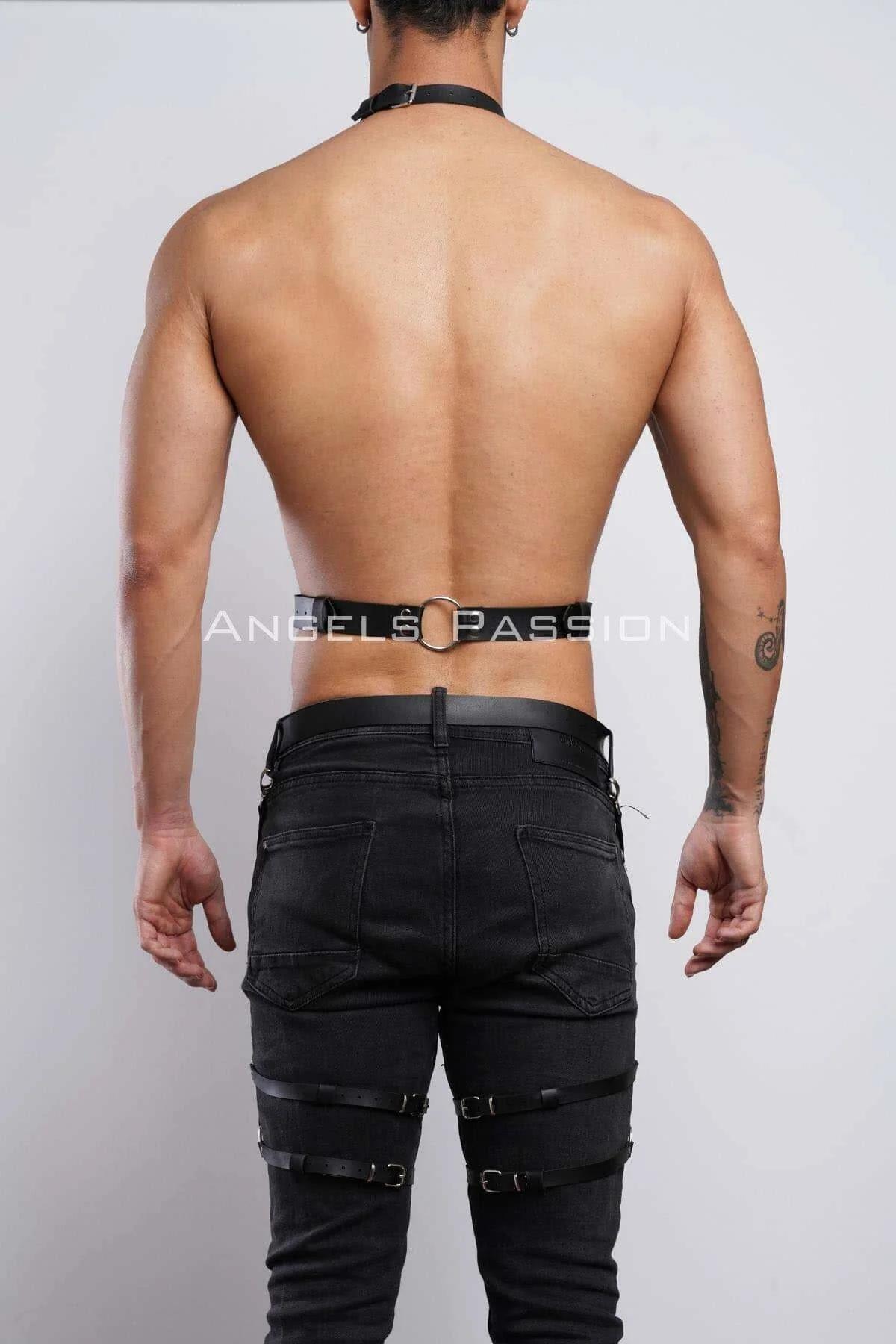Men's Leather Body Harness Set - Adjustable Chest & Leg Straps