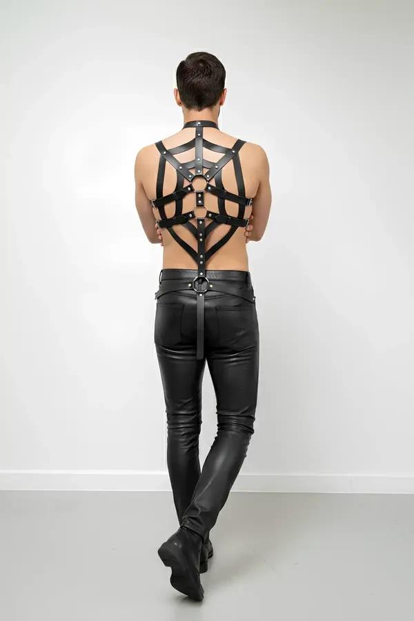 Mens Leather Body Harness – Adjustable Back Web Design