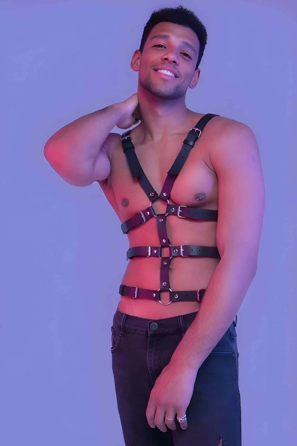 Men's Adjustable Faux Leather Body Harness