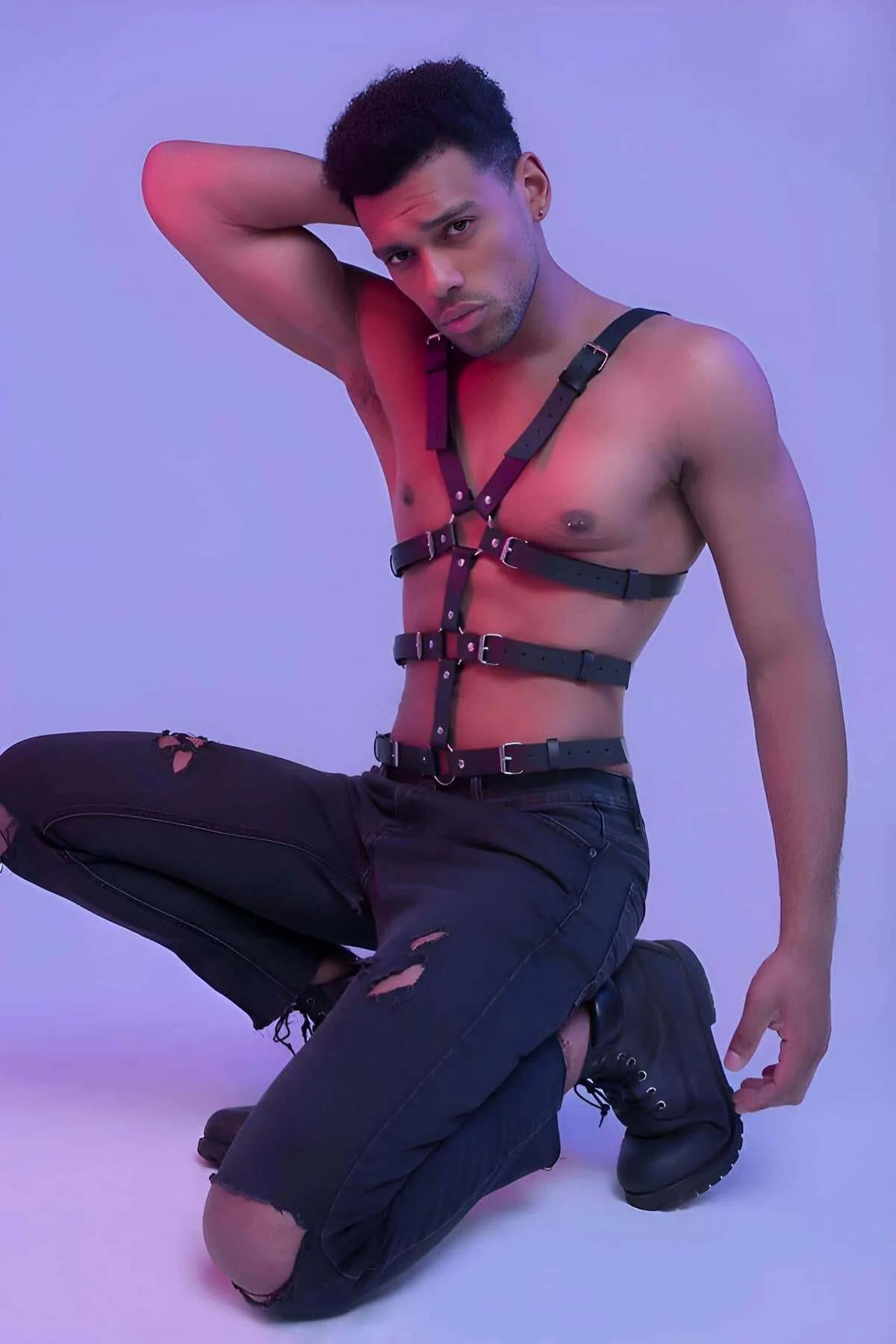 Men's Adjustable Faux Leather Body Harness