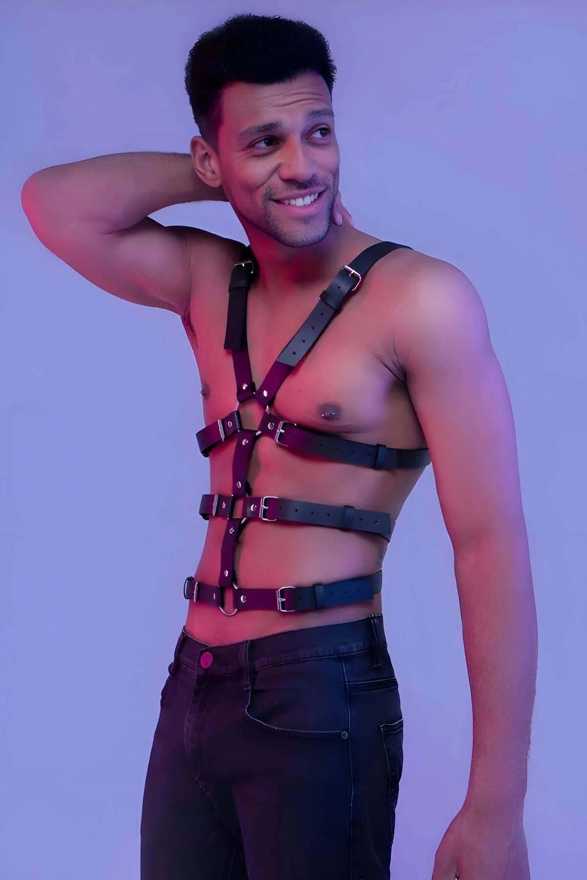 Men's Adjustable Faux Leather Body Harness