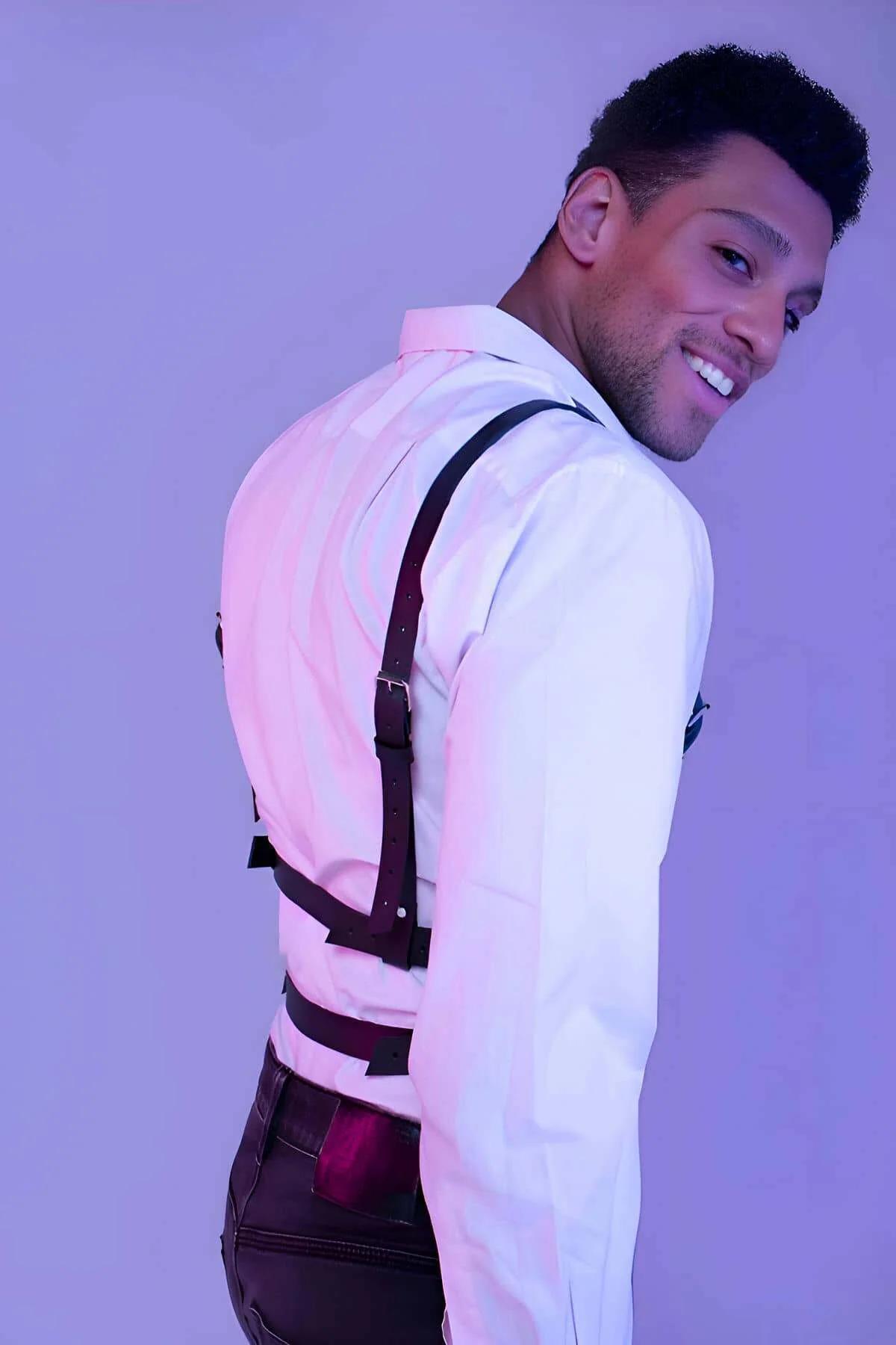 Men's Adjustable Leather Chest Harness for Style