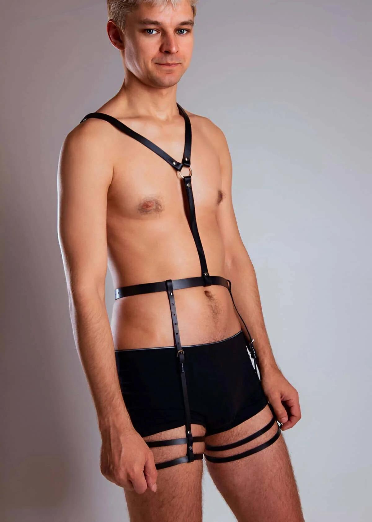 Mens Harness Adjustable Black Faux Leather Chest Garter