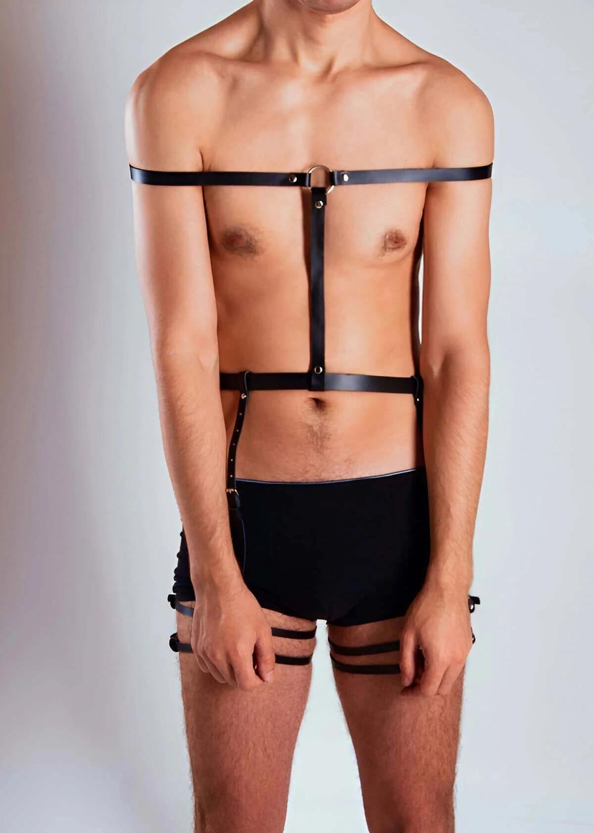 Mens Harness Adjustable Black Faux Leather Chest Garter
