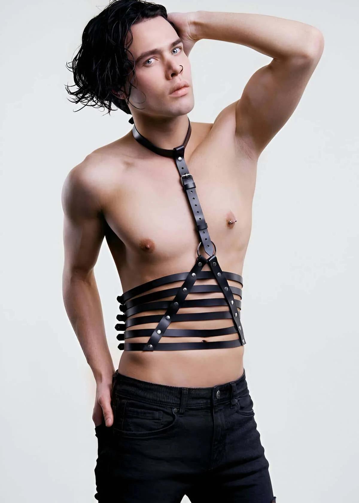 Mens Leather Chest Harness | Adjustable Body Strap Design