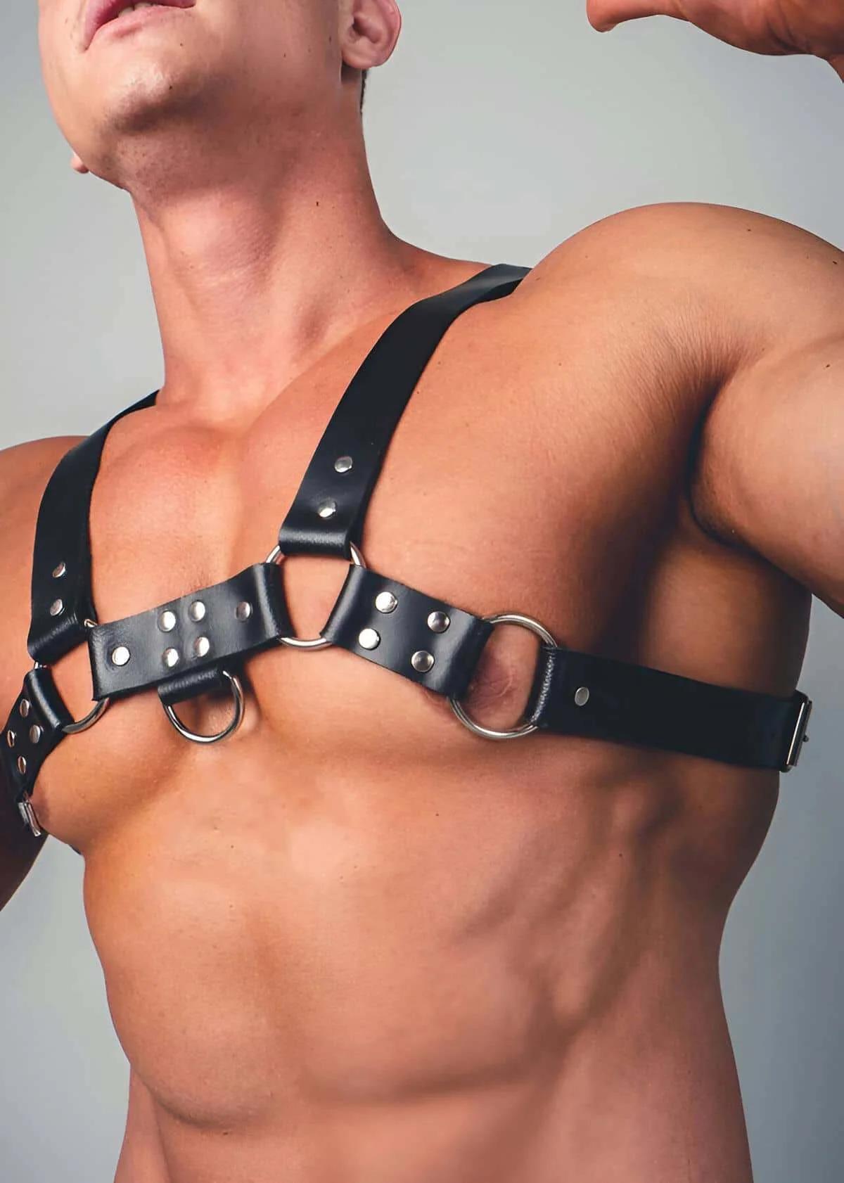Mens Leather Chest Harness - Adjustable Fashion Body Accessory