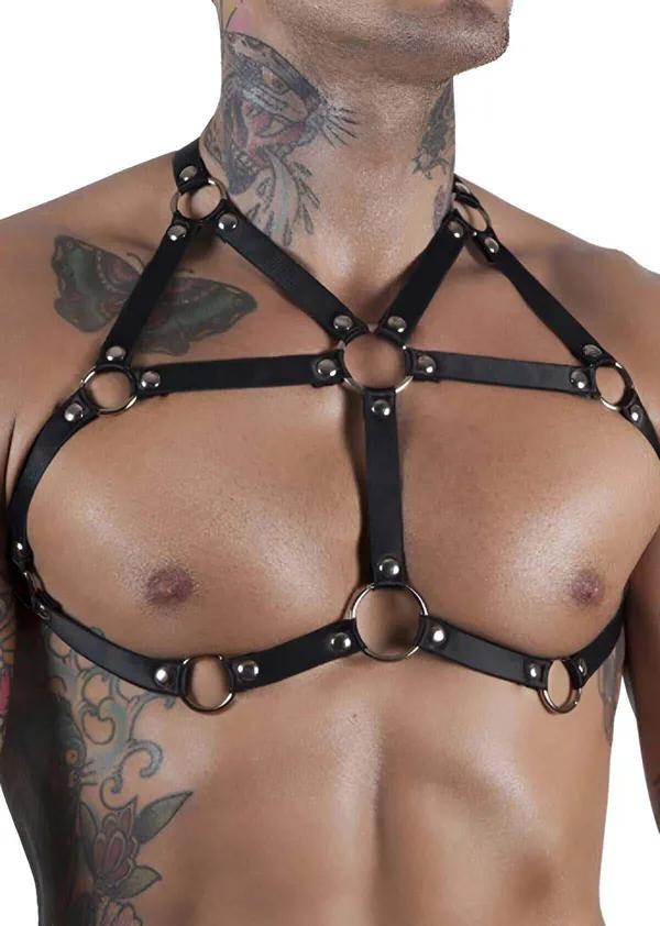 Mens Leather Chest Harness - Adjustable Body Straps