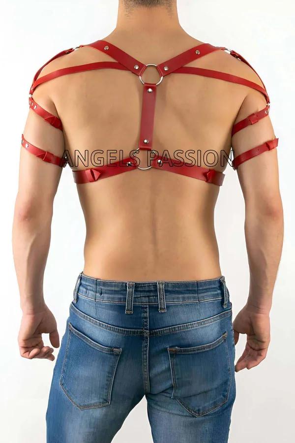 Strappy Red Faux Leather Chest Harness