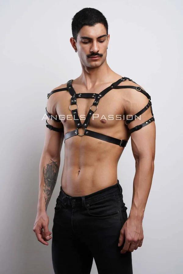 Mens Leather Harness Adjustable Chest Body Straps