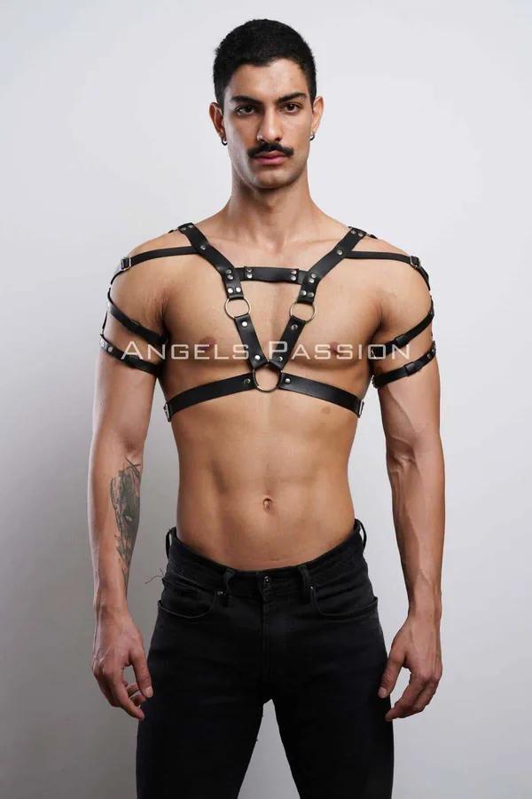 Mens Leather Harness Adjustable Chest Body Straps