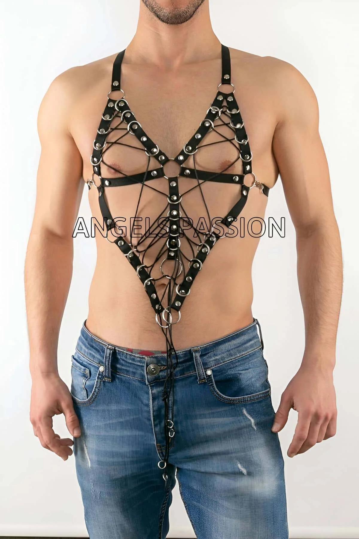 Mens Harness Adjustable Laced Chest Body Accessory